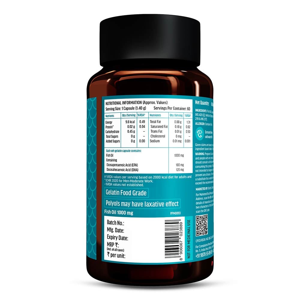 HK Vitals Fish Oil 1000mg with 180mg EPA and 120mg DHA
60 capsules