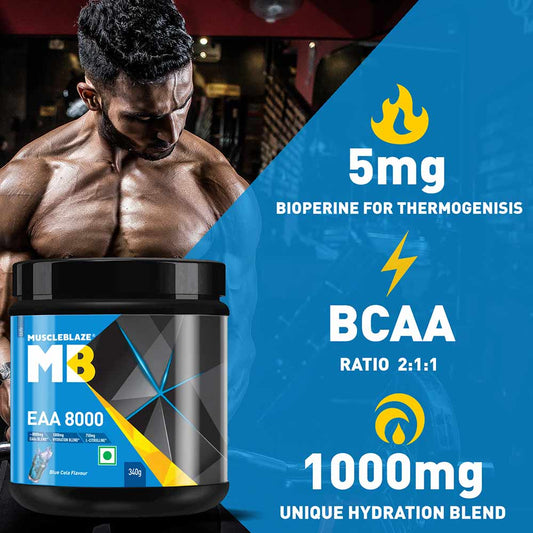 MuscleBlaze EAA 8000
340g • Blue Cola • 25 Servings