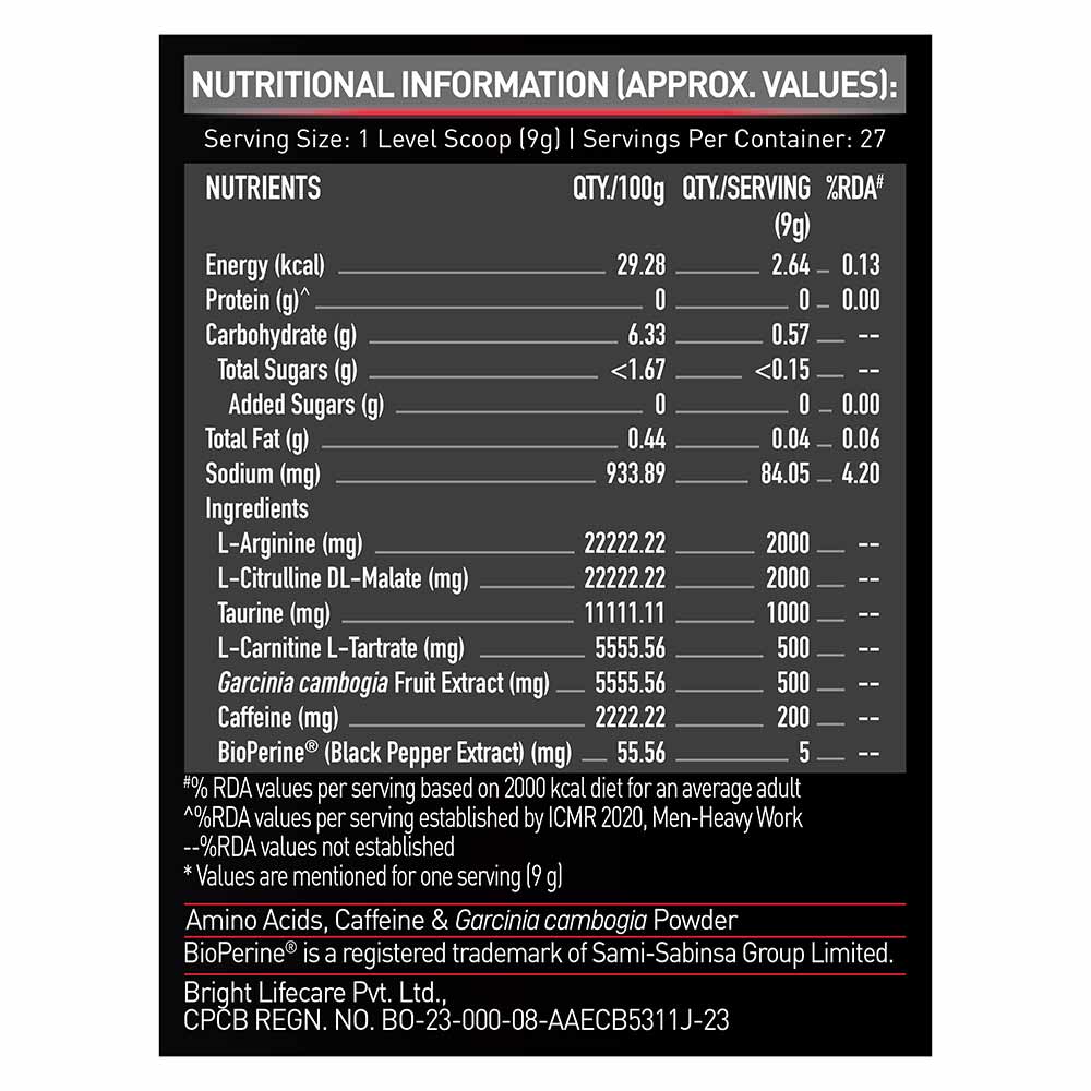 MuscleBlaze Pre Workout Ripped
250g • Fruit Splash