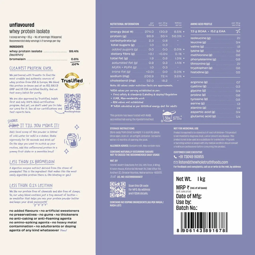 The Whole Truth Unflavoured 30 g Pure Whey Protein Isolate