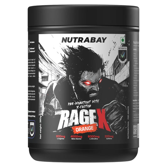 Nutrabay RageX Pre-Workout | L-Citrulline, Beta-Alanine, Caffeine & Black Pepper Extract | Energy, Focus & Pump - 360 gm (0.79 Lb)