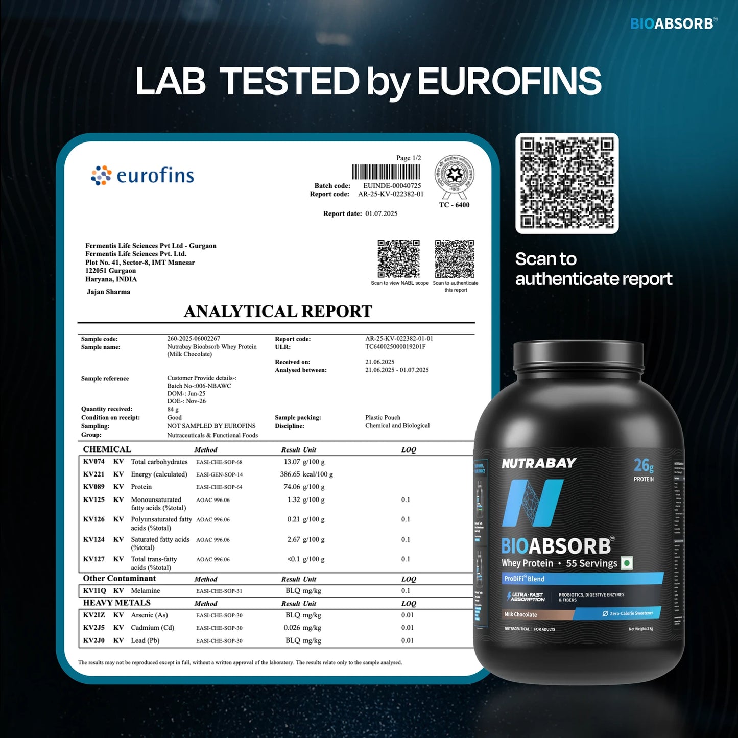 Nutrabay BioAbsorb™ Whey Protein Powder, 26g Protein Per Serving | ProDiFi™ Blend for Better Absorption