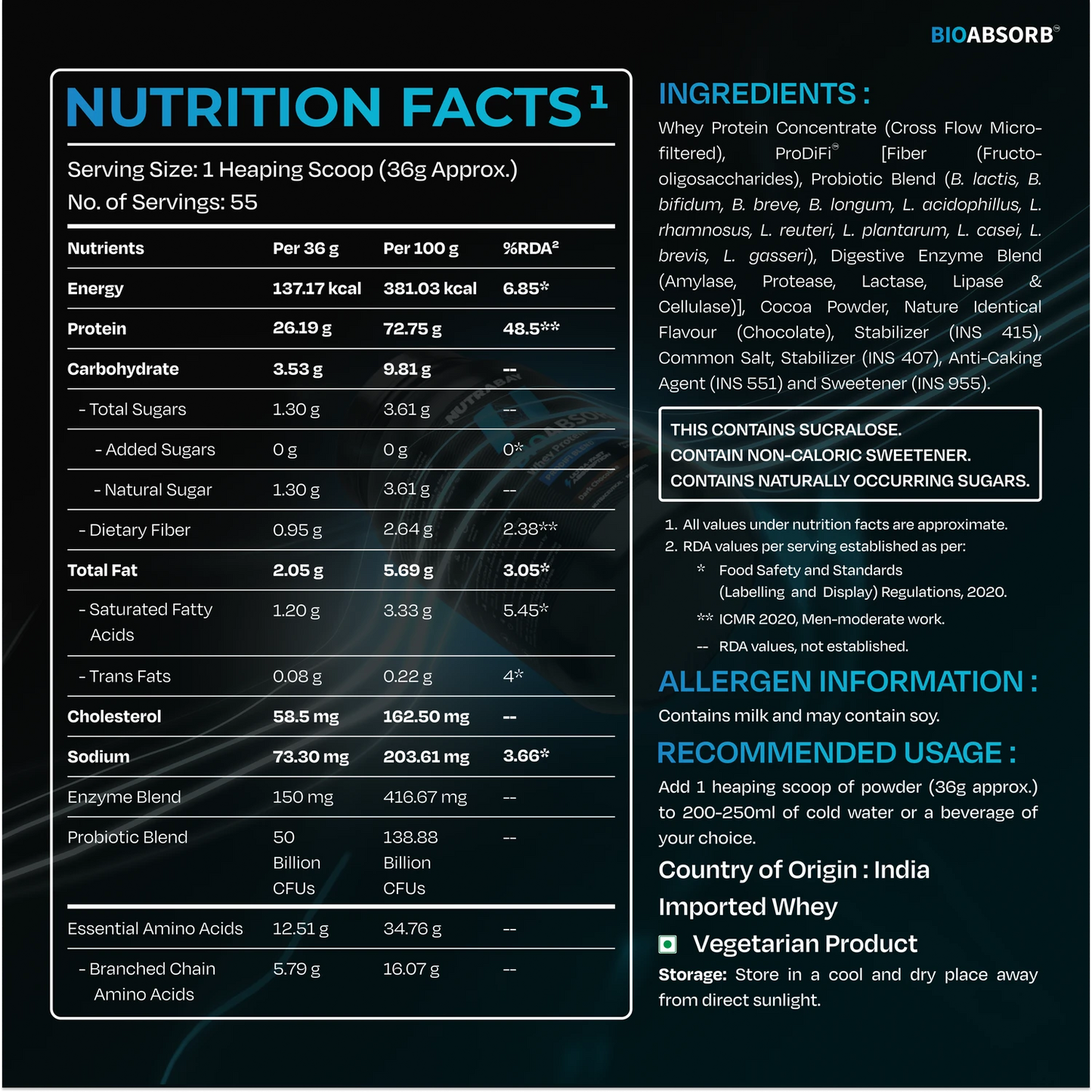 Nutrabay BioAbsorb™ Whey Protein Powder, 26g Protein Per Serving | ProDiFi™ Blend for Better Absorption