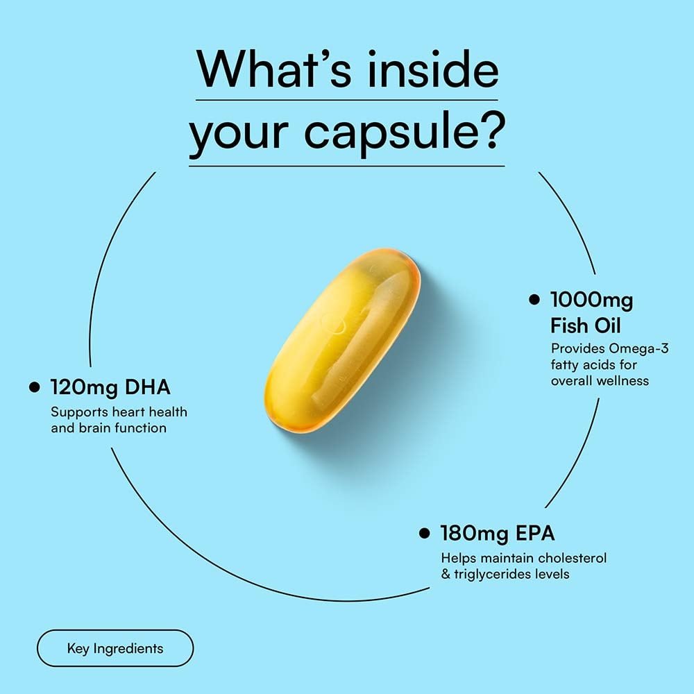 HK Vitals Fish Oil 1000mg with 180mg EPA and 120mg DHA
60 capsules