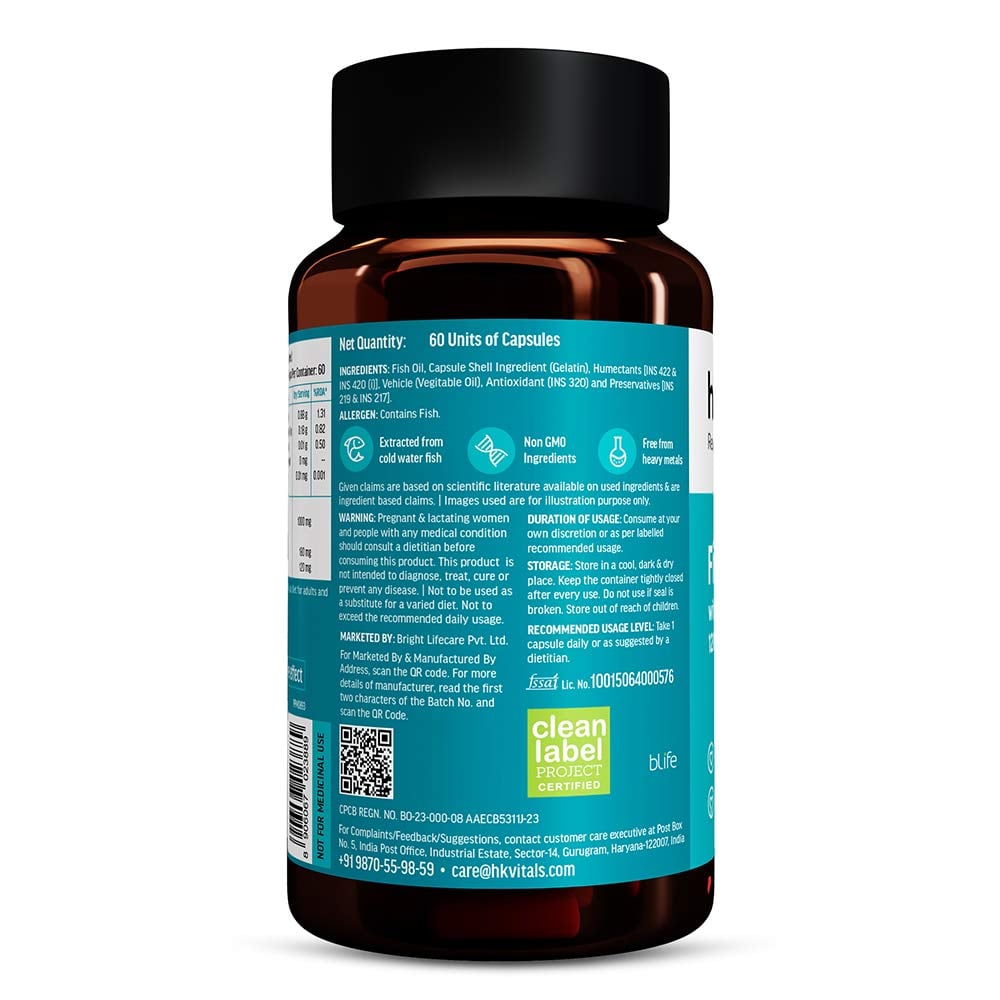 HK Vitals Fish Oil 1000mg with 180mg EPA and 120mg DHA
60 capsules