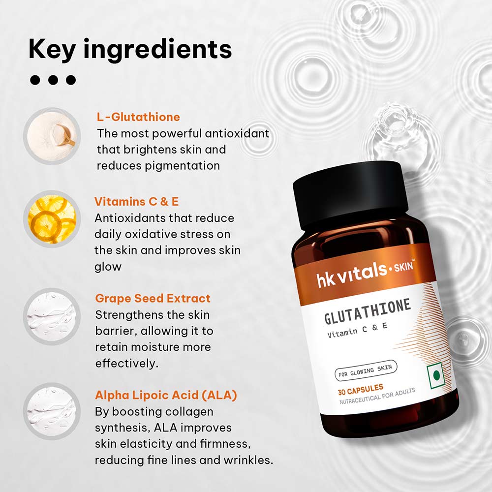 Glutathione
Unflavoured • 30 capsules
Promotes skin glow • Helps reduce pigmentation