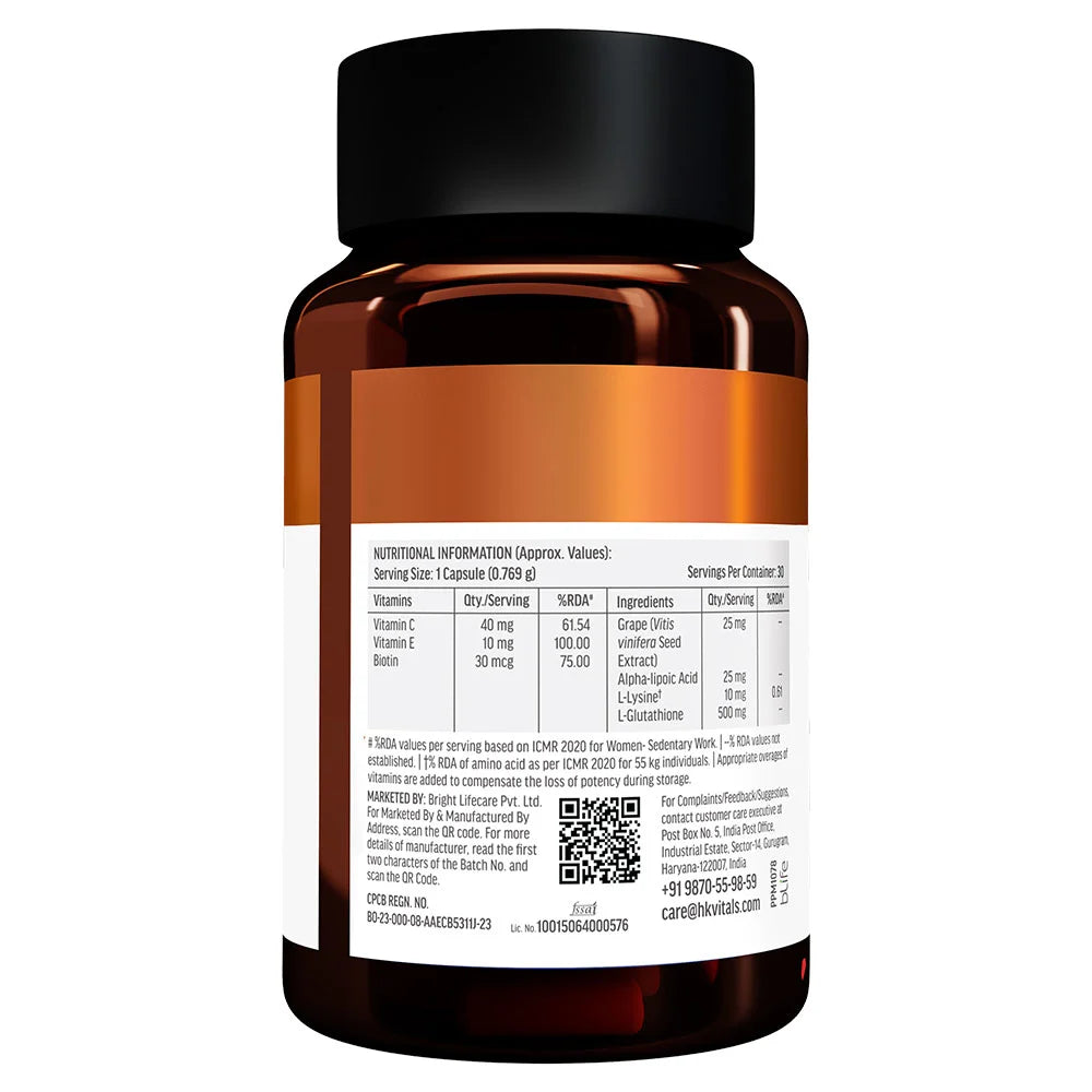 Glutathione
Unflavoured • 30 capsules
Promotes skin glow • Helps reduce pigmentation