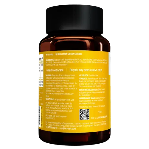 HK vitals Vitamin D3 + K2 (MK-7) (600 IU) D3 and K2 for Higher Absorption (60 Capsules)