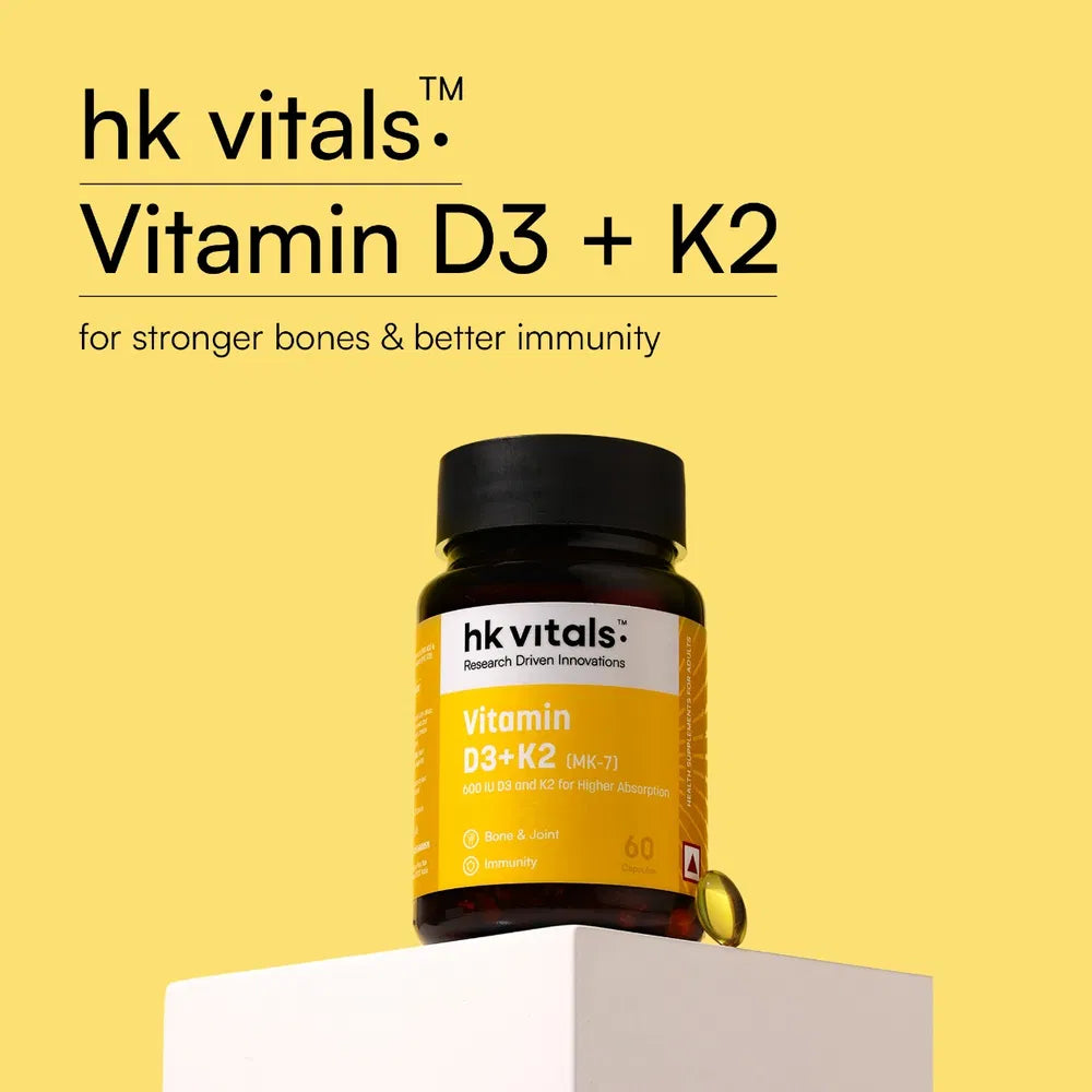 HK vitals Vitamin D3 + K2 (MK-7) (600 IU) D3 and K2 for Higher Absorption (60 Capsules)