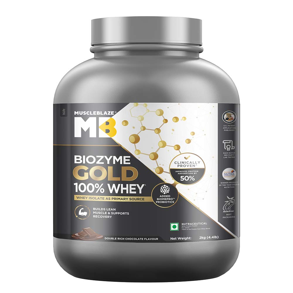 MuscleBlaze Biozyme Gold 100% Whey | 2kg • Double Rich Chocolate