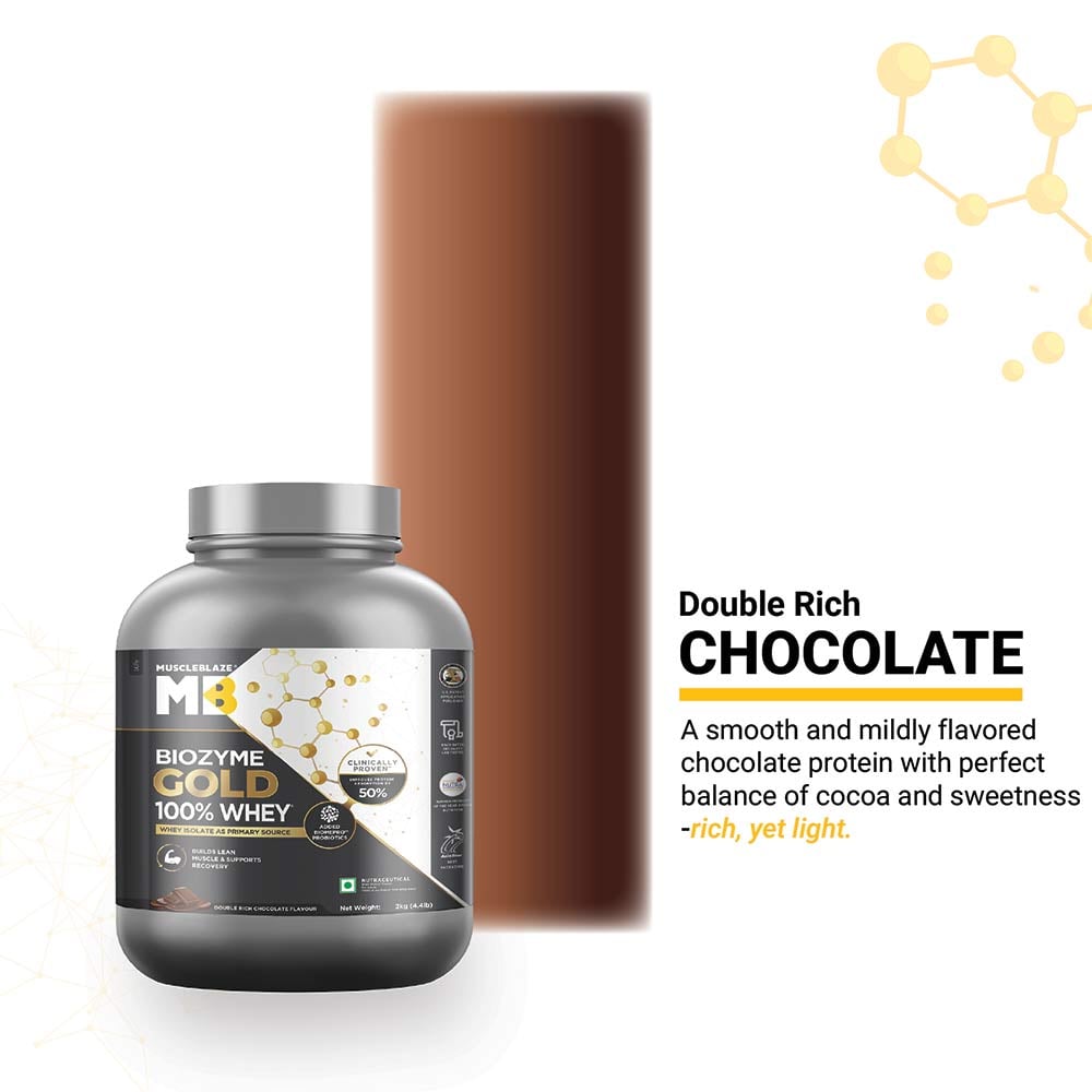 MuscleBlaze Biozyme Gold 100% Whey | 2kg • Double Rich Chocolate