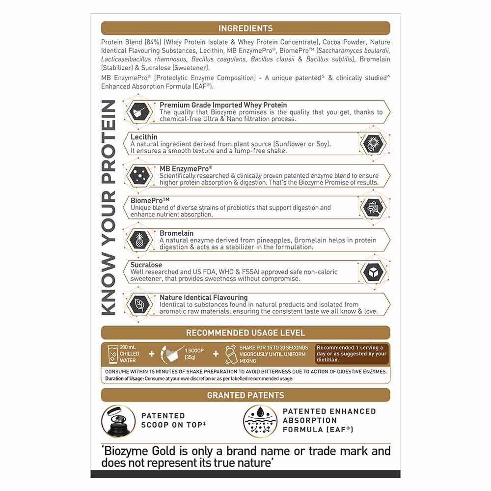 MuscleBlaze Biozyme Gold 100% Whey | 2kg • Double Rich Chocolate