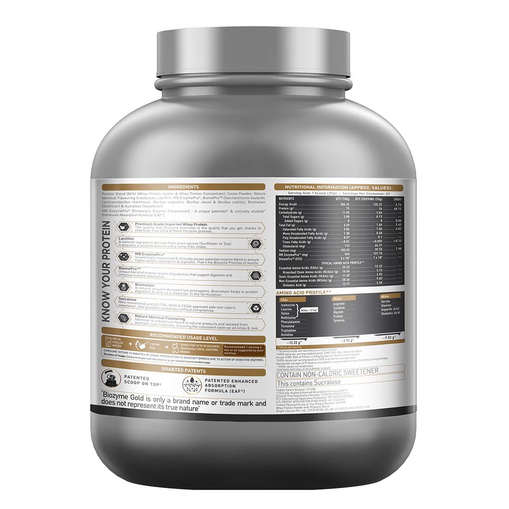 MuscleBlaze Biozyme Gold 100% Whey | 2kg • Double Rich Chocolate
