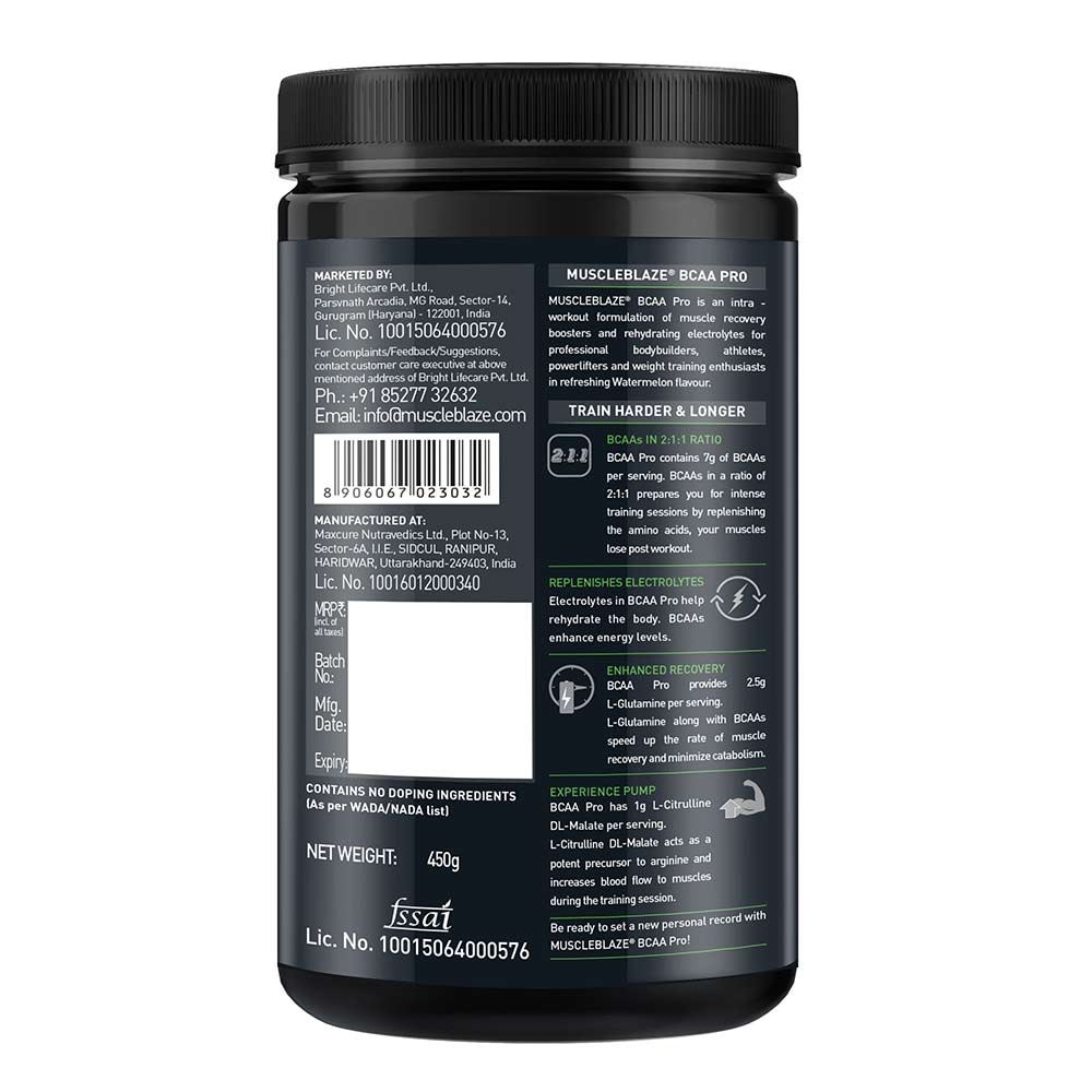 MuscleBlaze BCAA Pro Essential Amino Acids 450g • 30 Servings