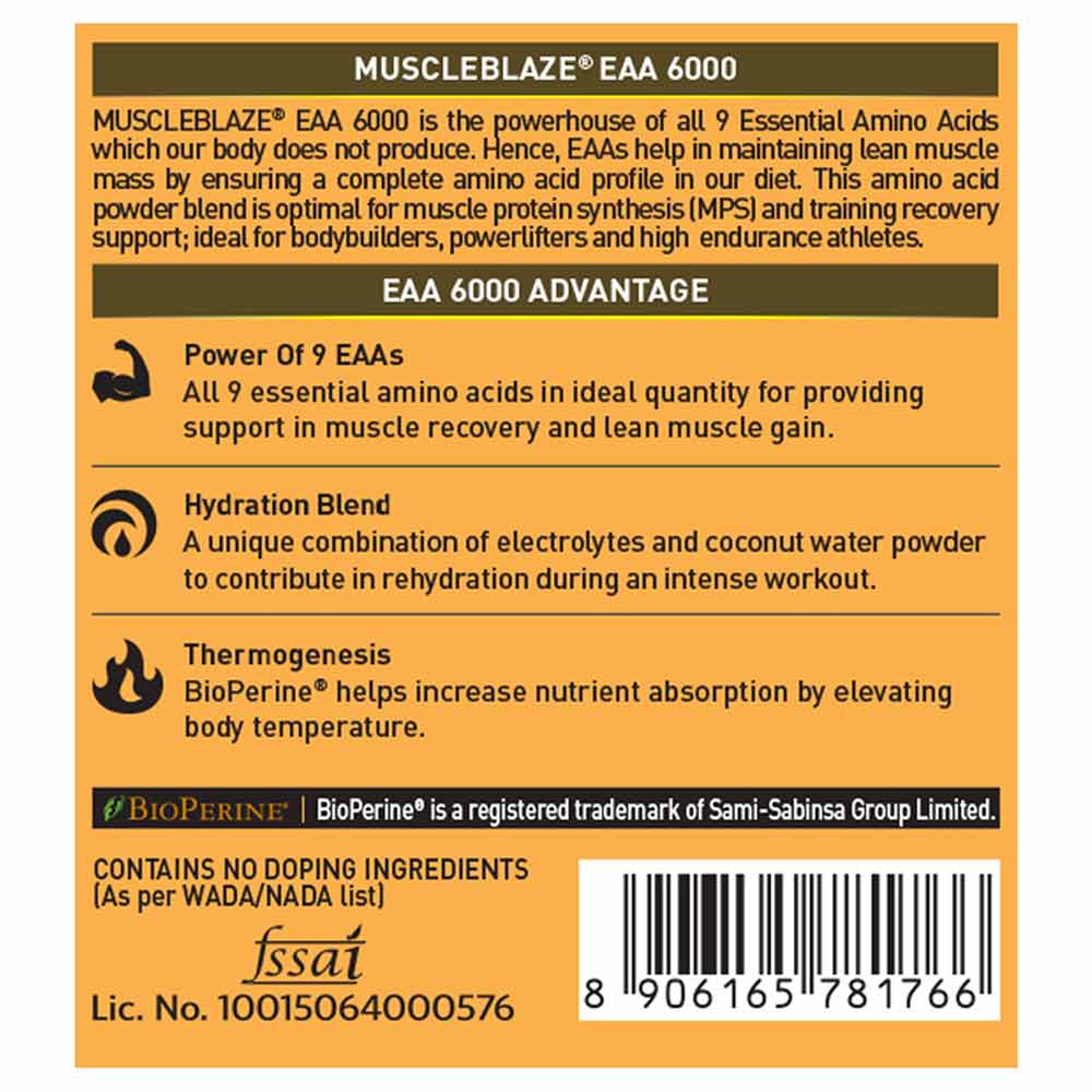 MuscleBlaze EAA 6000
250g • Lemonade • 23 Servings