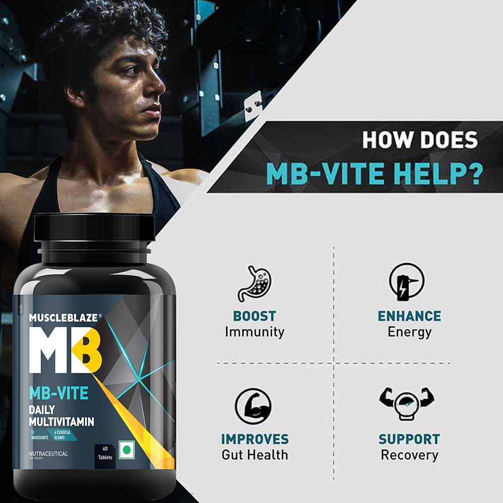MuscleBlaze MB-VITE Daily Multivitamin, for Enhanced Energy, Stamina & Gut Health
60 tablet(s) • Unflavoured