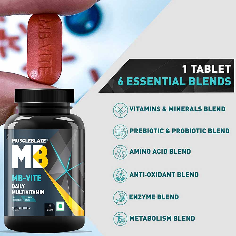 MuscleBlaze MB-VITE Daily Multivitamin, for Enhanced Energy, Stamina & Gut Health
60 tablet(s) • Unflavoured