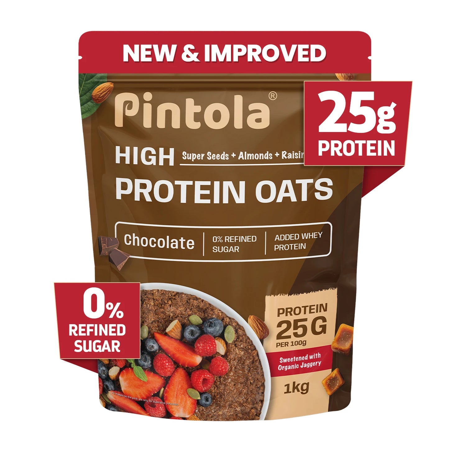Pintola High Protein Oats - 1 Kg (2.2 Lb), Dark Chocolate