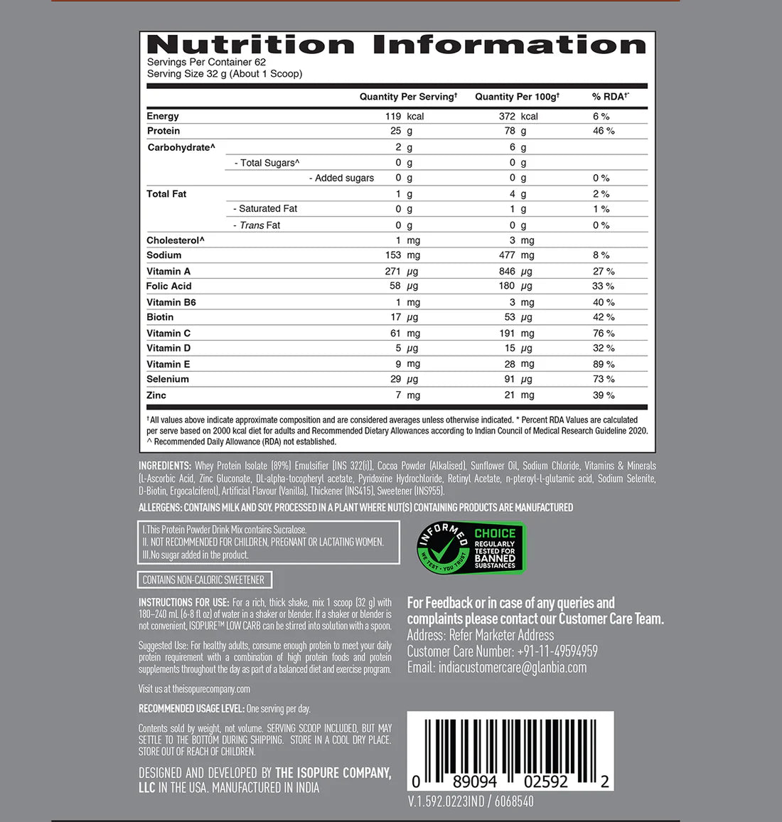 Isopure Whey Protein Isolate Powder with Vitamins for Immune Support
