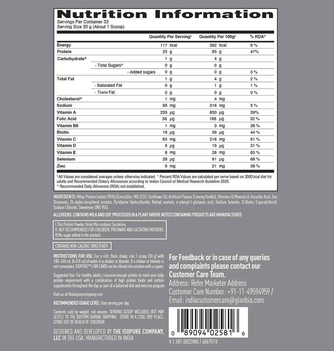 Isopure Whey Protein Isolate Powder with Vitamins for Immune Support
