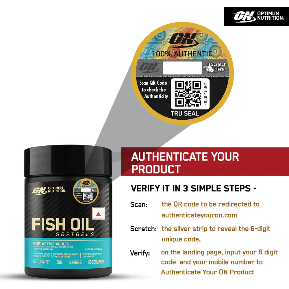 Optimum Nutrition (ON) Fish Oil - 60 Capsules, 1000 mg Fish Oil, 180 mg EPA, 120mg DHA