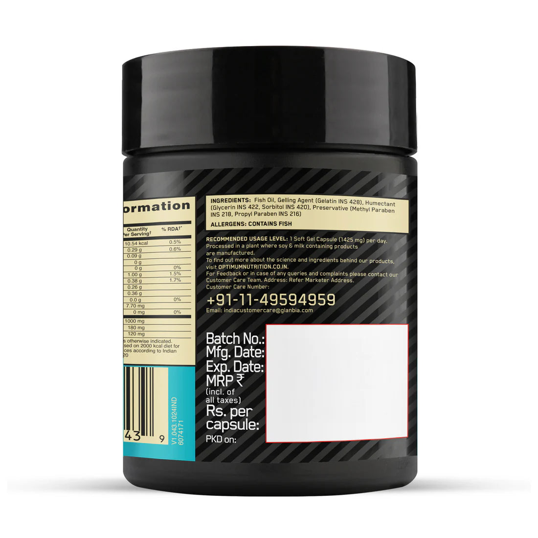 Optimum Nutrition (ON) Fish Oil - 60 Capsules, 1000 mg Fish Oil, 180 mg EPA, 120mg DHA