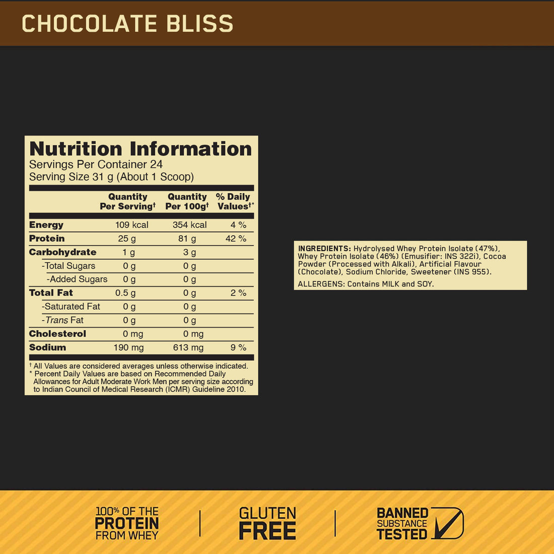 Gold Standard 100% Whey Protein Isolate| 744 g (1.6 lbs) | Chocolate Bliss