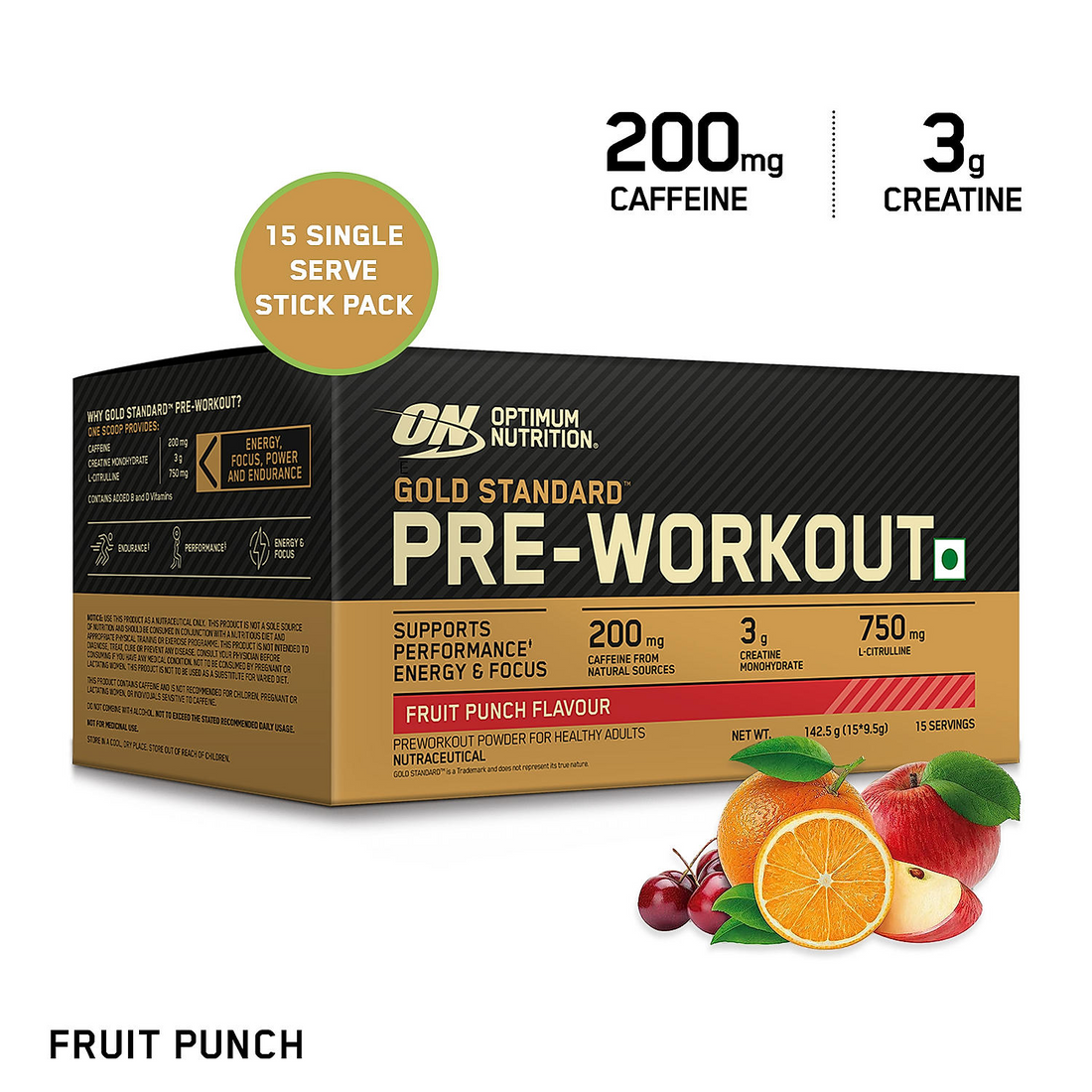 Optimum Nutrition (ON) Gold Standard Pre-Workout- 142.5g/15 single serve packs (Fruit Punch Flavor), For Energy, Focus, Power, Endurance & Performance