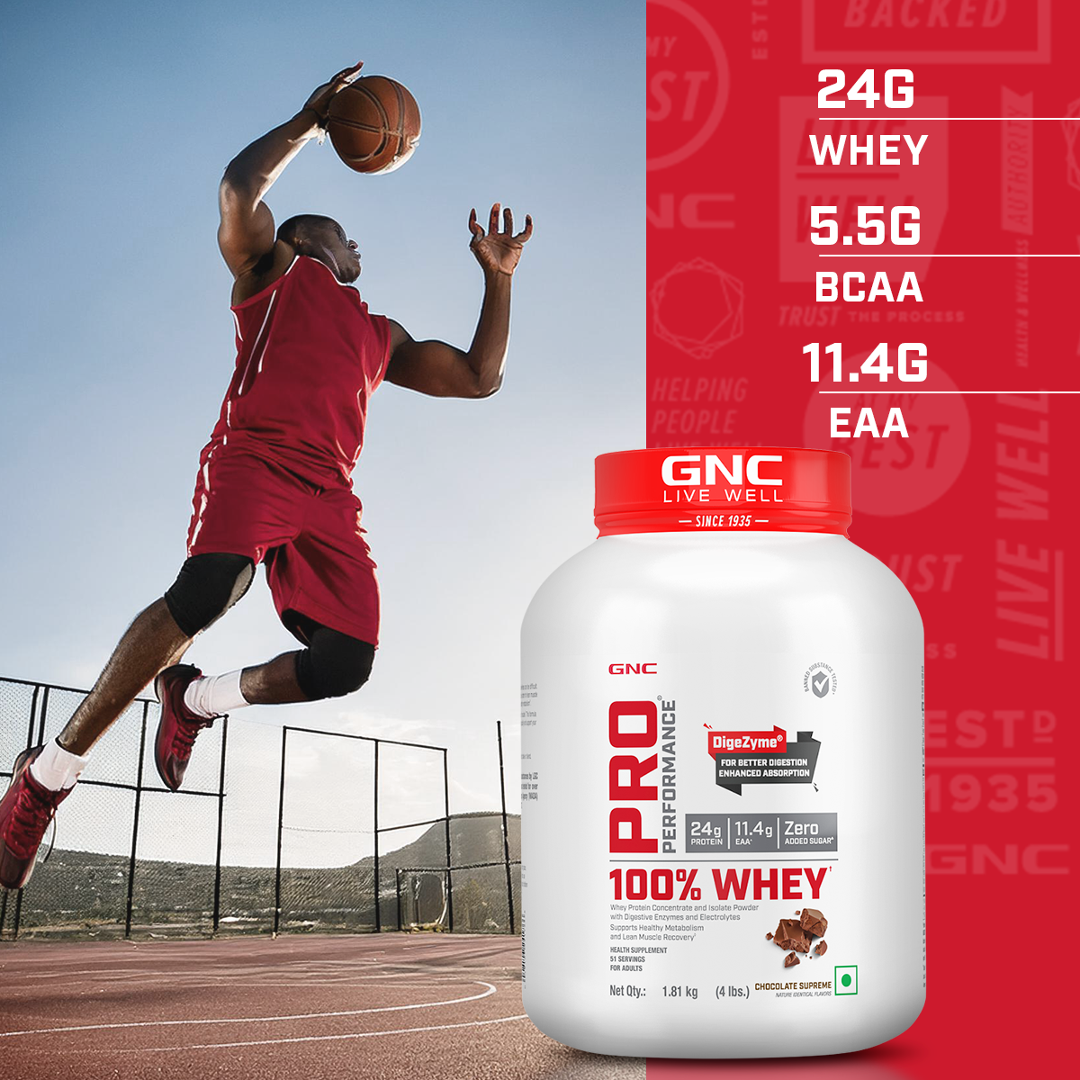 GNC 100% Whey Protein | 1.81 KG | Chocolate Supreme