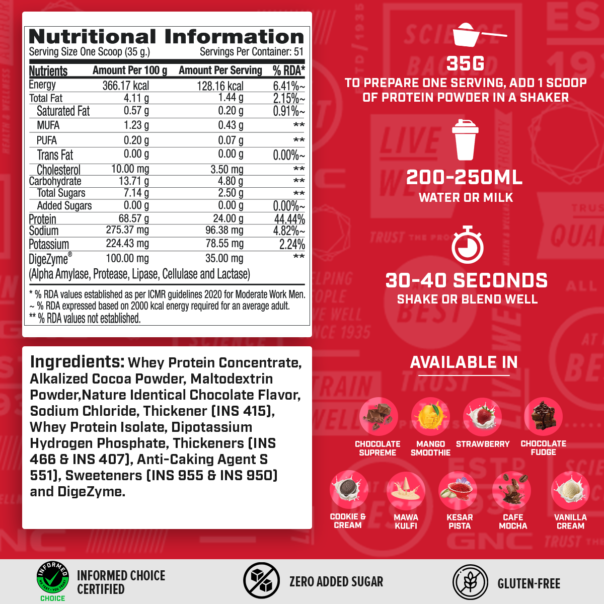 GNC 100% Whey Protein | 1.81 KG | Chocolate Supreme