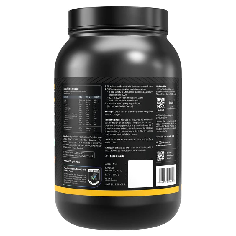 Nutrabay Gold Pea Protein - 1 kg (2.2 lb), Rich Chocolate Creme
